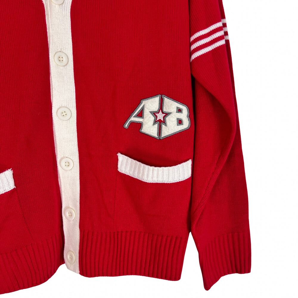 Retro Varsity Cardigan Sweater Red Preppy Cheerleader Y2K Letterman Halloween - Picture 2 of 6